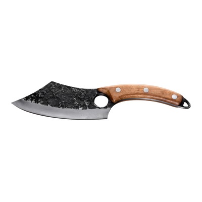 Couteau Dragotak KARN KUTT – lame forgée noire, trou de préhension et manche en bois