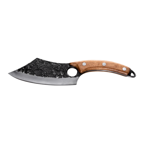 Couteau Dragotak KARN KUTT – lame forgée noire, trou de préhension et manche en bois